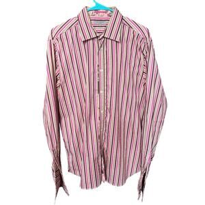Ted Baker London Pink Brown White Striped Button Down Shirt - 5 (XL)